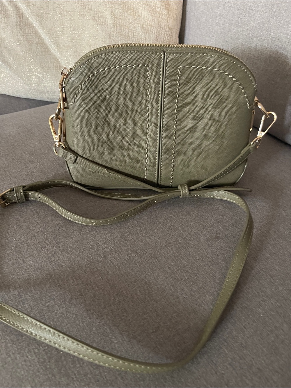 Olive Green Crossbody Bag with Gold Hardware - Women's Shoulder Purse